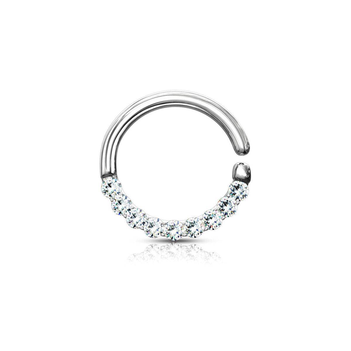 Half Circle Lined CZ Bendable Hoop Ring - SkinKandy | Body Jewellery & Piercing Online Australia