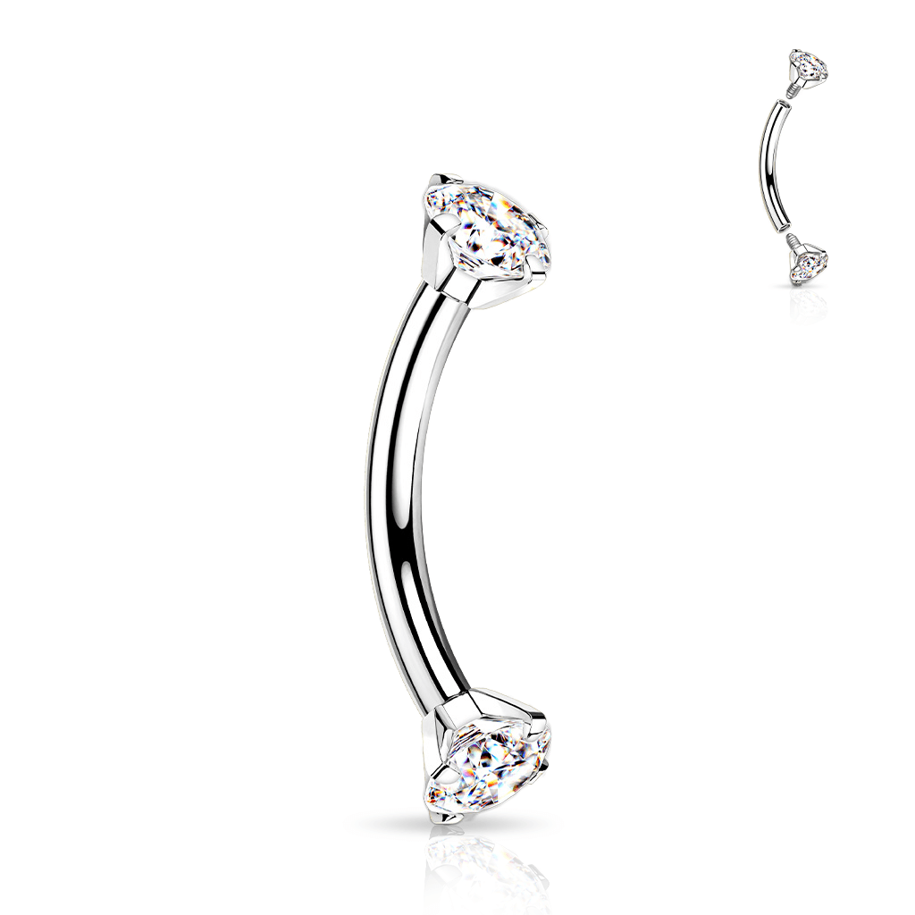 Internally Threaded Titanium CZ Curved Barbell - SkinKandy | Body Jewellery & Piercing Online Australia