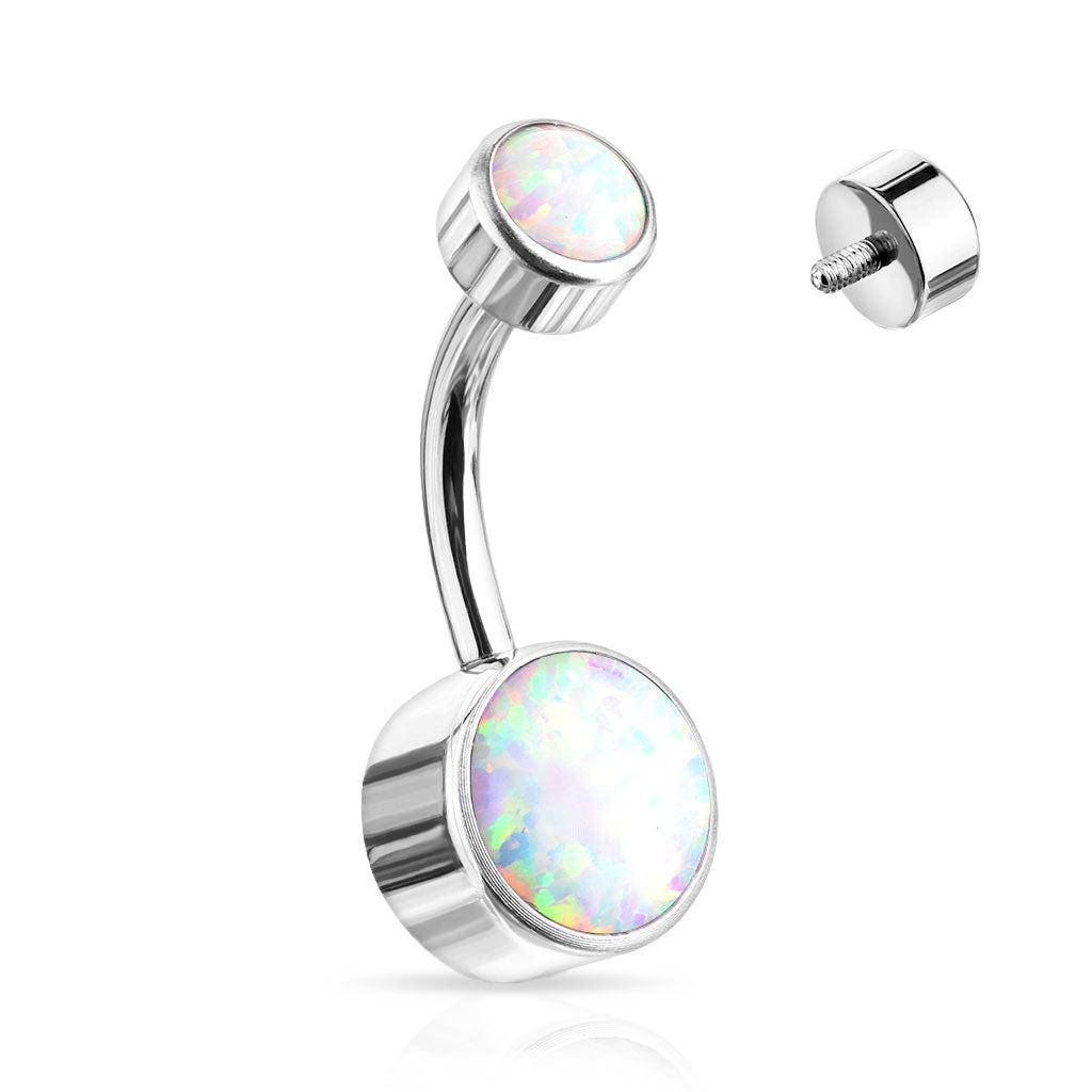 White Opal Internally Threaded Titanium Belly Bar - SkinKandy | Body Jewellery & Piercing Online Australia