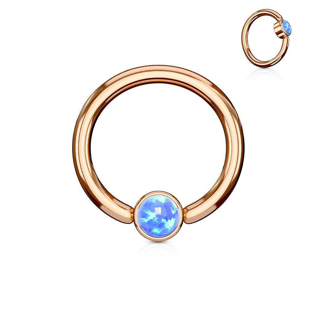 Rose Gold Ball Closure Ring with Opal Gem - SkinKandy | Body Jewellery & Piercing Online Australia