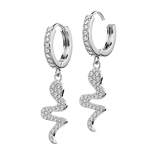 Snake Dangle Paved CZ Hoop Earrings SkinKandy Body Jewellery
