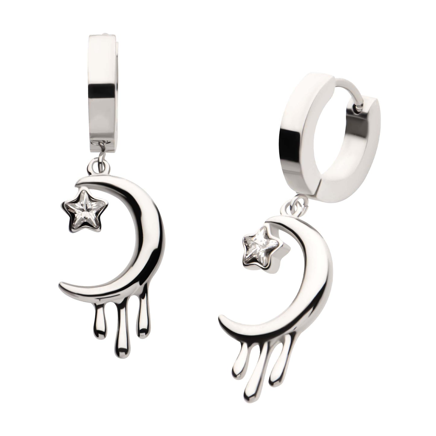 Crescent Moon Drip Huggie Drop Earrings - SkinKandy | Body Jewellery & Piercing Online Australia