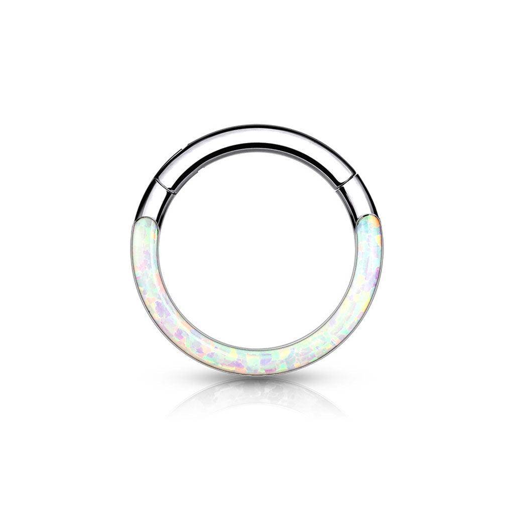 Titanium Hinged Segment Hoop Ring with Opal Front - SkinKandy | Body Jewellery & Piercing Online Australia