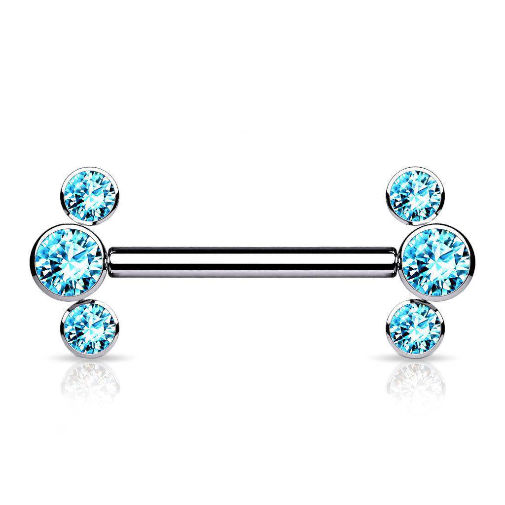 Threadless Titanium Nipple Bar with 3 CZ Bezel Ends - SkinKandy | Body Jewellery & Piercing Online Australia