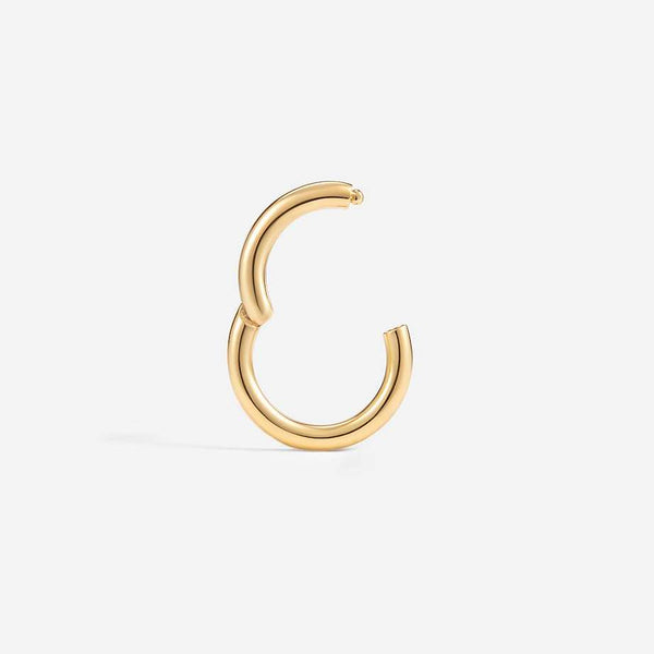 14K solid gold hinged segment ring, open with the hinged segment lifted