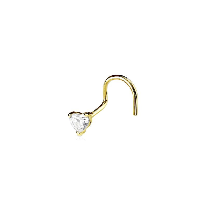 14kt Gold CZ Heart Nose Screw