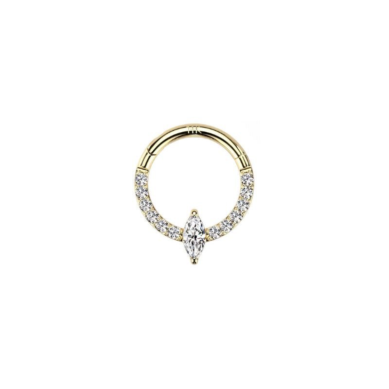 14K Solid Gold CZ Paved Marquis Segment - SkinKandy | Body Jewellery & Piercing Online Australia