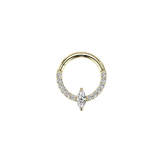 14K Solid Gold CZ Paved Marquis Segment - SkinKandy | Body Jewellery & Piercing Online Australia