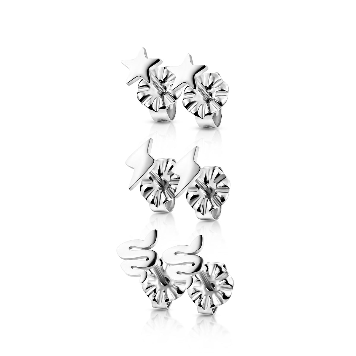 Titanium Snake, Star and Lightning Stud Pack Earrings - SkinKandy | Body Jewellery & Piercing Online Australia
