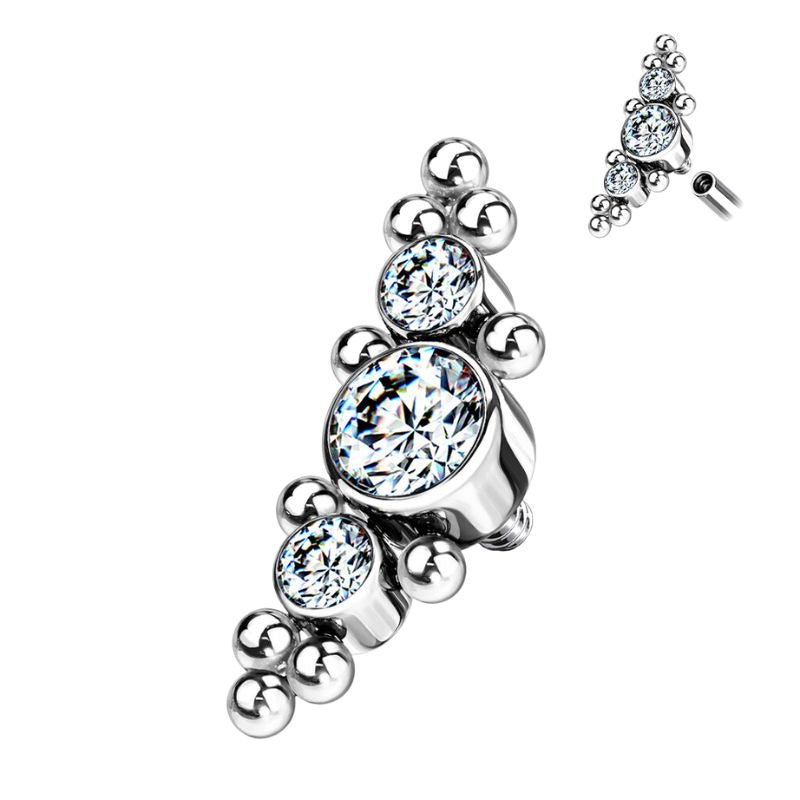 3 Bezel Set CZ Gem Titanium Internally Threaded Top - SkinKandy | Body Jewellery & Piercing Online Australia