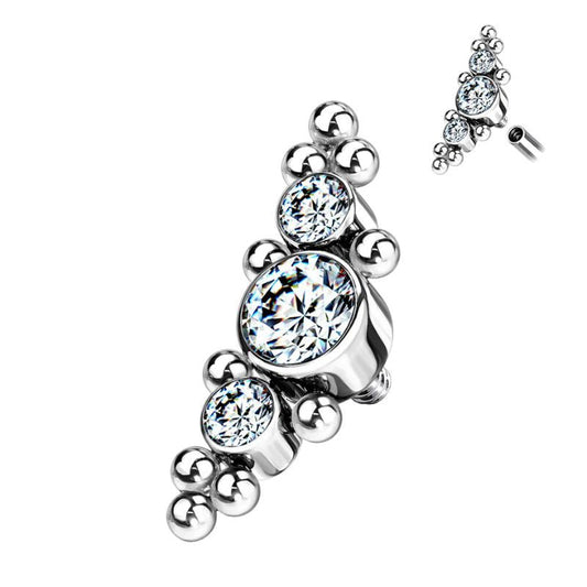 3 Bezel Set CZ Gem Titanium Internally Threaded Top - SkinKandy | Body Jewellery & Piercing Online Australia