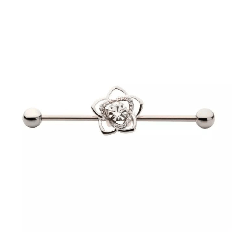 Cubic Zirconia Flower Bud Industrial Barbell - SkinKandy | Body Jewellery & Piercing Online Australia
