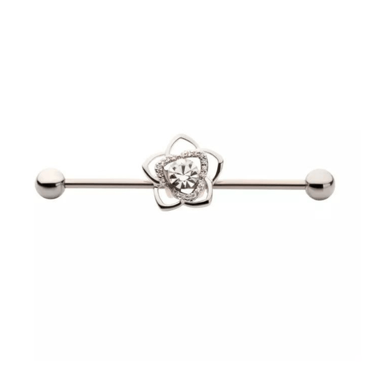Cubic Zirconia Flower Bud Industrial Barbell - SkinKandy | Body Jewellery & Piercing Online Australia