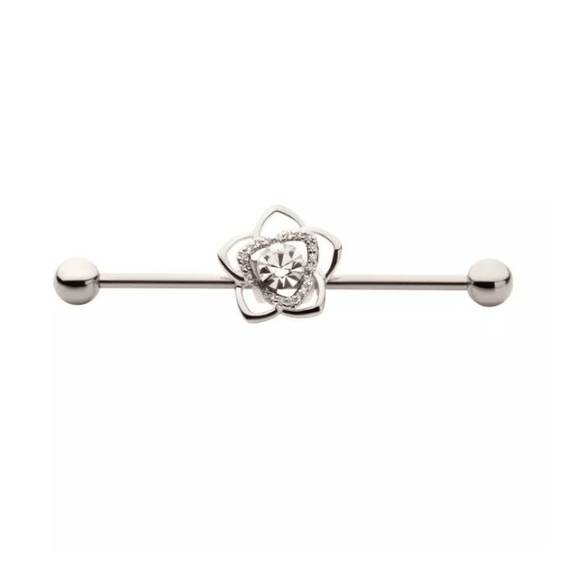 Cubic Zirconia Flower Bud Industrial Barbell - SkinKandy | Body Jewellery & Piercing Online Australia