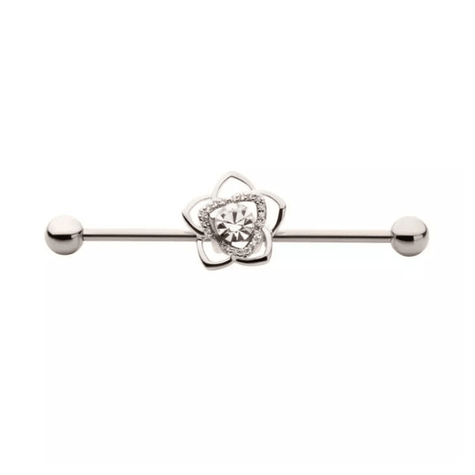 Cubic Zirconia Flower Bud Industrial Barbell - SkinKandy | Body Jewellery & Piercing Online Australia
