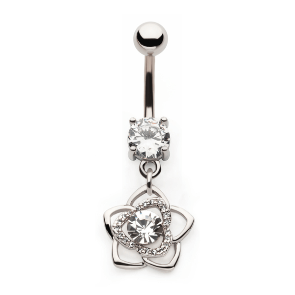Flower Bud Cubic Zirconia Navel Dangle