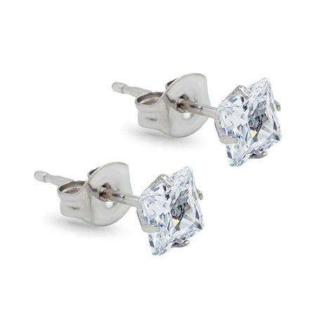 Titanium Square CZ Stud Earrings