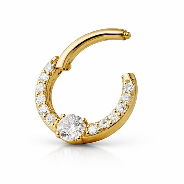 14K Solid Gold Round Clear CZ Segment Ring