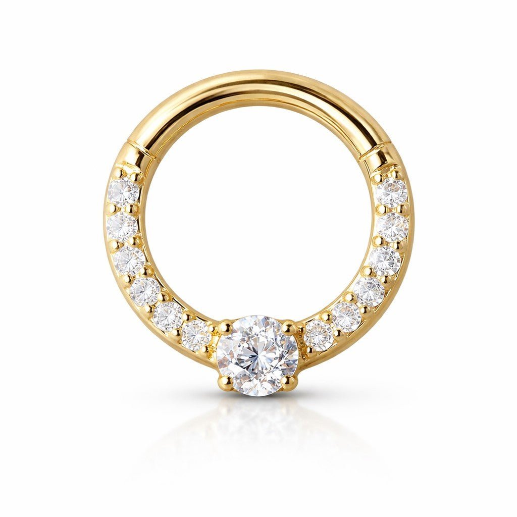 14K Solid Gold Round Clear CZ Segment Ring - SkinKandy | Body Jewellery & Piercing Online Australia