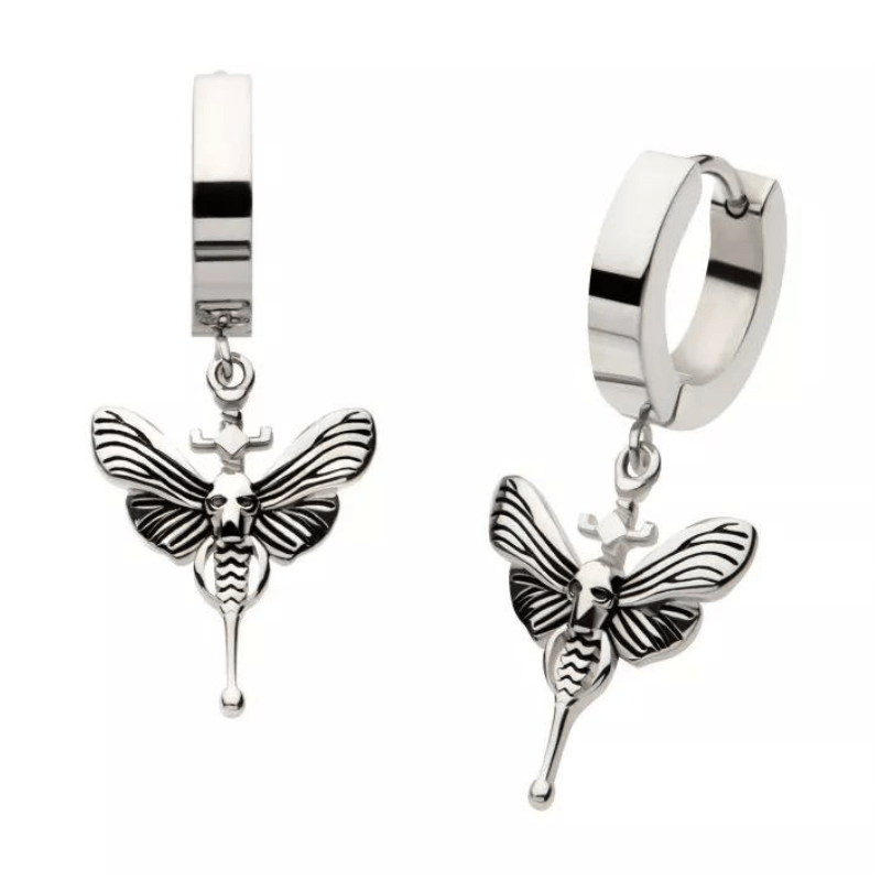 Skull Moth Huggie Drop Earrings - SkinKandy | Body Jewellery & Piercing Online Australia
