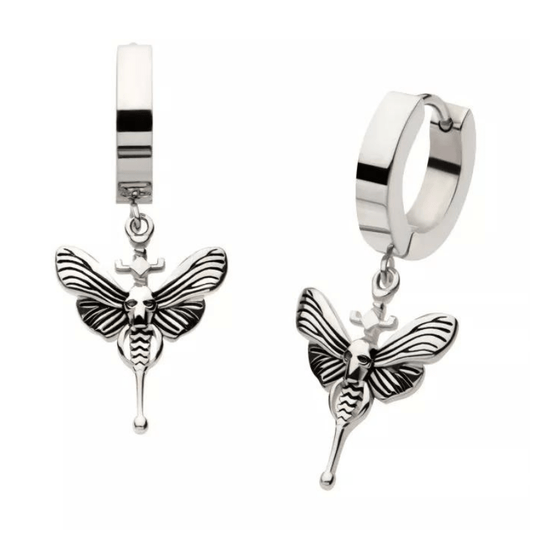 Skull Moth Huggie Drop Earrings - SkinKandy | Body Jewellery & Piercing Online Australia