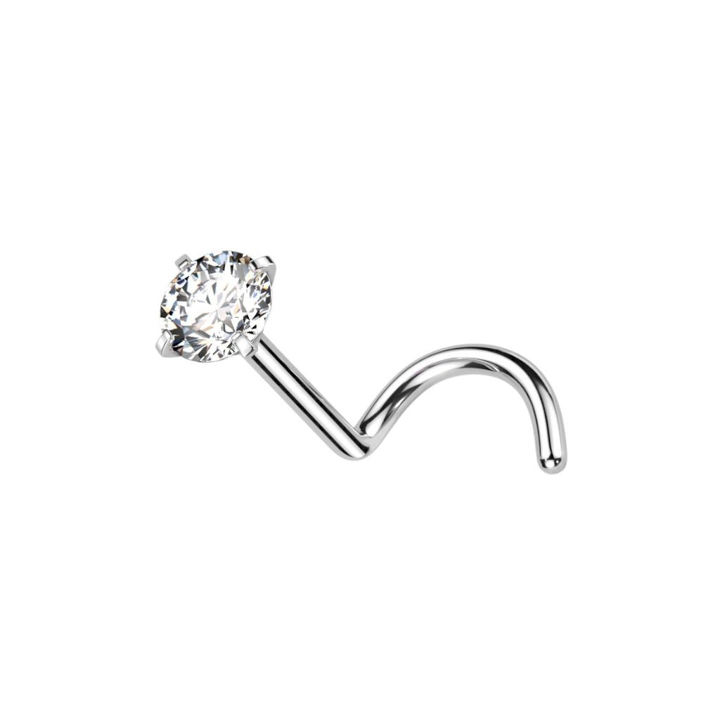 Titanium Nose Twist Prong Set CZ Piercing