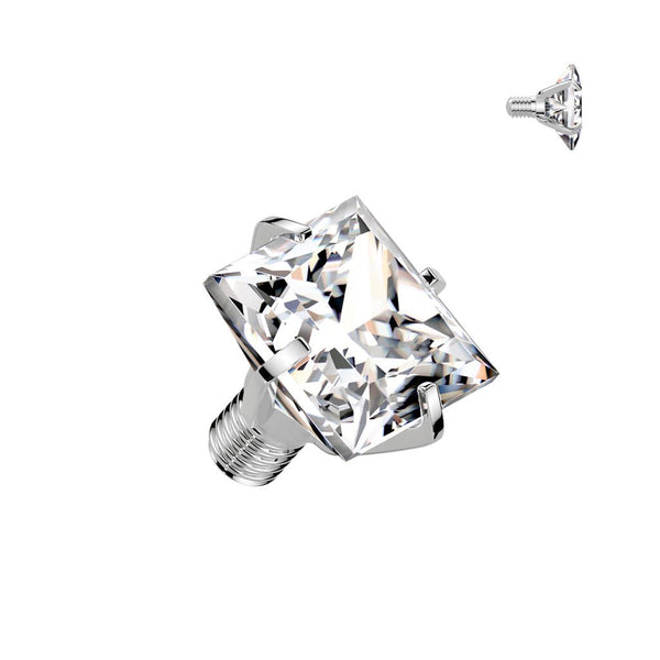Titanium Internally Threaded Top Prong Set Square CZ Clear Piercing