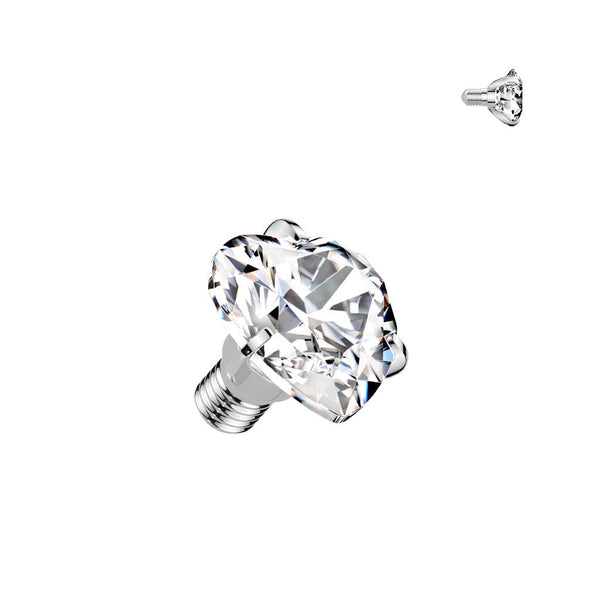 Implant Grade Titanium Internally Threaded Top Prong Set Heart Cubic Zirconia Clear Piercing