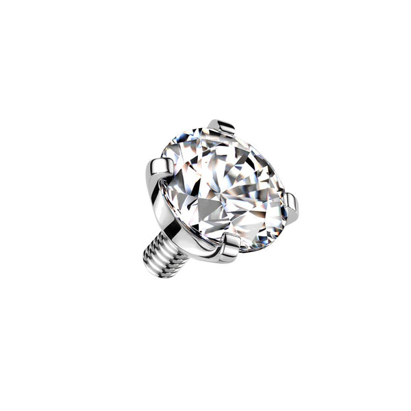 Implant Grade Titanium Internally Threaded Top Prong Set Round Cubic Zirconia Clear Piercing
