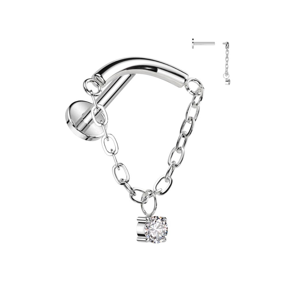 Titanium CZ Curved Bar with Linked Chain Dangle Piercing - SkinKandy | Body Jewellery & Piercing Online Australia