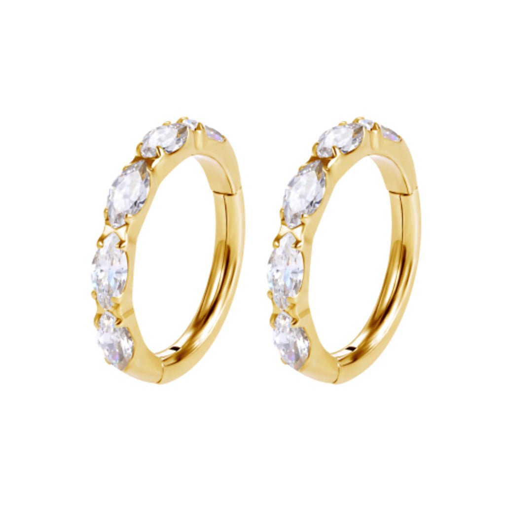 Titanium Marquis Segment Rings with Cubic Zirconia - Pair - SkinKandy | Body Jewellery & Piercing Online Australia