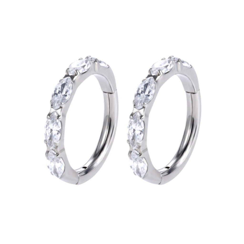 Titanium Marquis Segment Rings with Cubic Zirconia Silver Tone - Pair - SkinKandy | Body Jewellery & Piercing