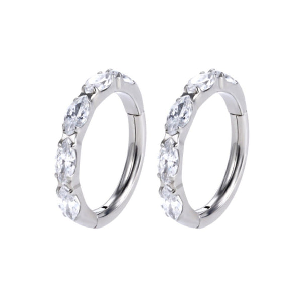 Titanium Marquis Segment Rings with Cubic Zirconia Silver Tone - Pair - SkinKandy | Body Jewellery & Piercing