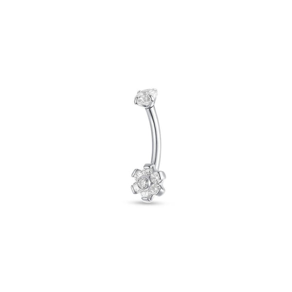 Titanium Flower Cubic Zirconia Curved Barbell