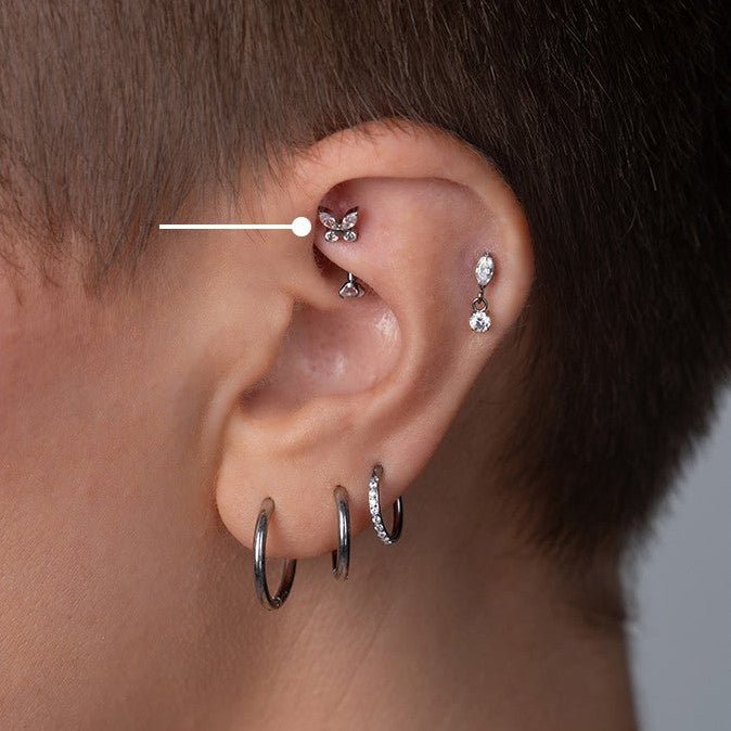 Titanium Cubic Zirconia Butterfly Curved Barbell - SkinKandy | Body Jewellery & Piercing Online Australia