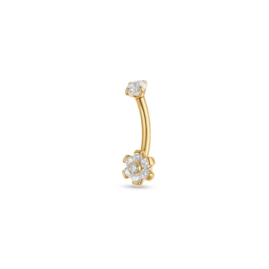 Titanium Flower Cubic Zirconia Curved Barbell - SkinKandy | Body Jewellery & Piercing Online Australia