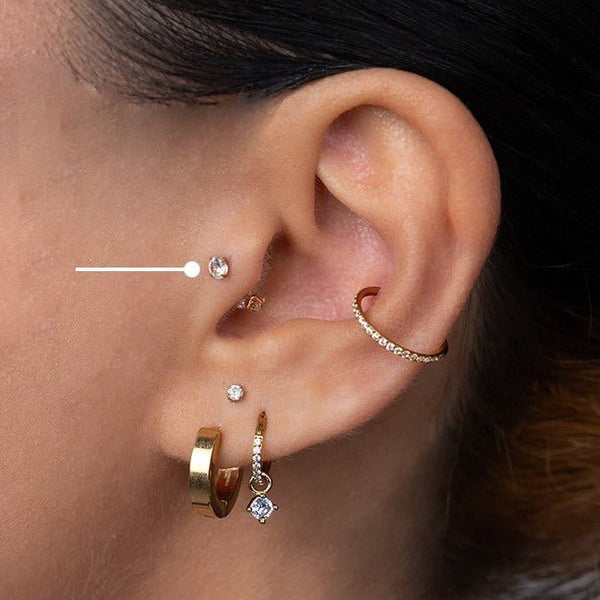 Titanium Round Cubic Zirconia Claw Set Curved Barbell