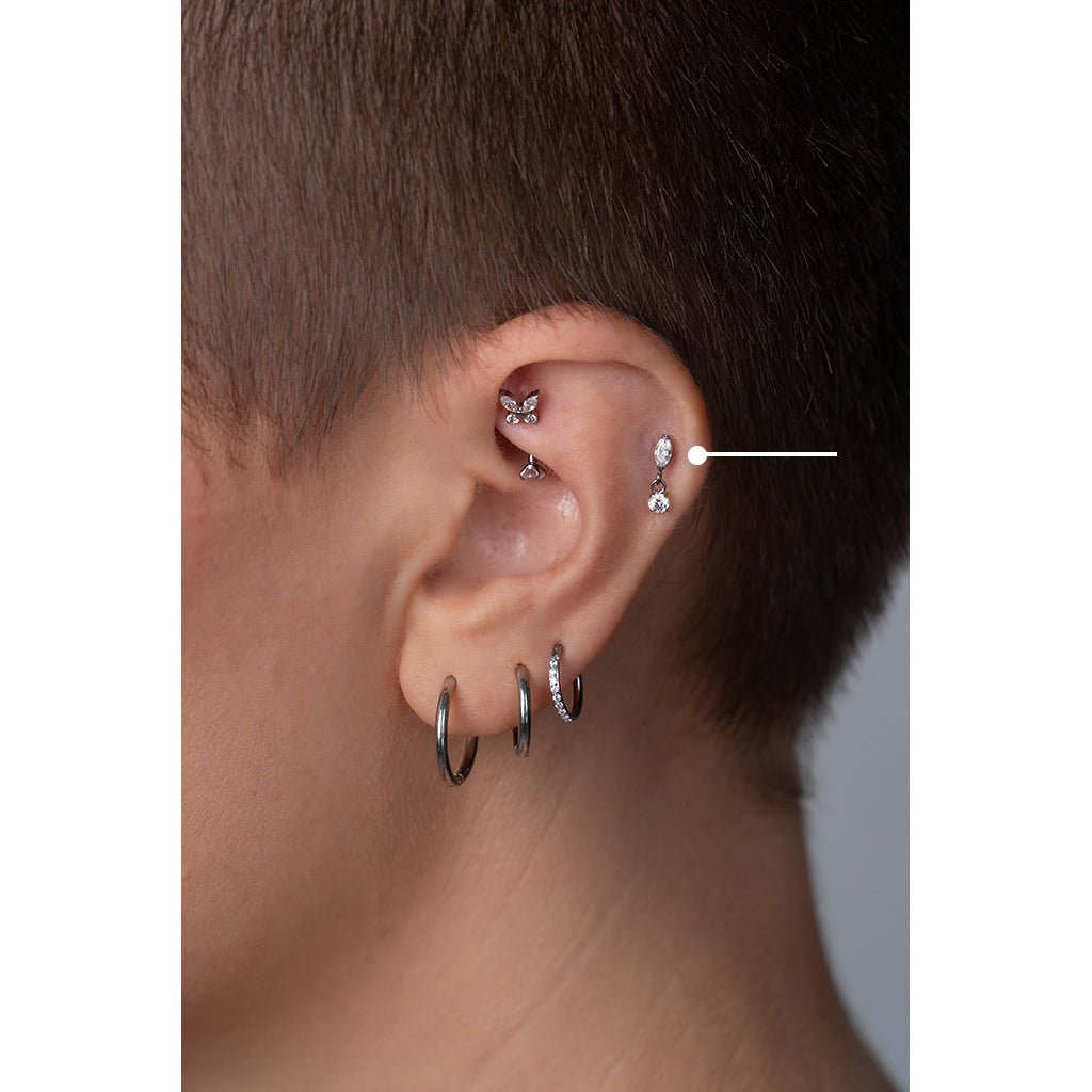 Titanium Flatback Marquis with round Cubic Zirconia Dangle - SkinKandy | Body Jewellery & Piercing Online Australia