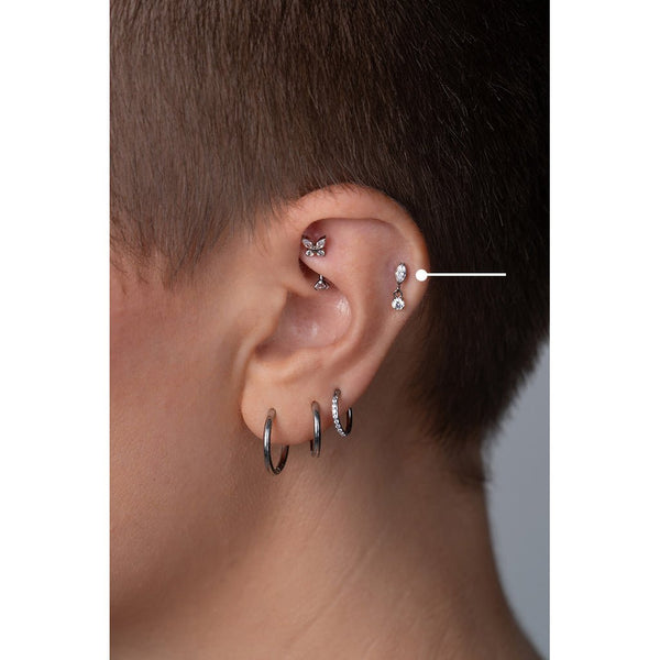 Titanium Flatback Marquis with round Cubic Zirconia Dangle