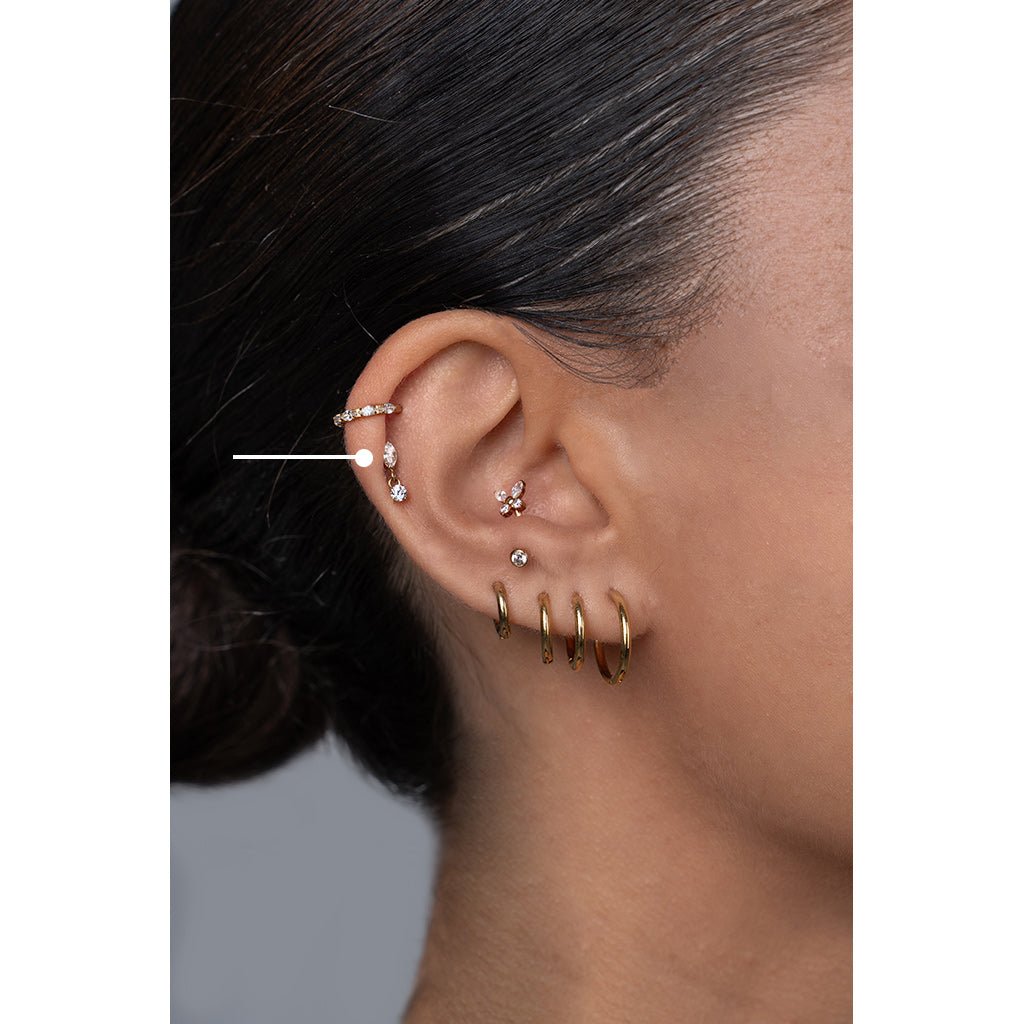 Titanium Flatback Marquis with round Cubic Zirconia Dangle - SkinKandy | Body Jewellery & Piercing Online Australia