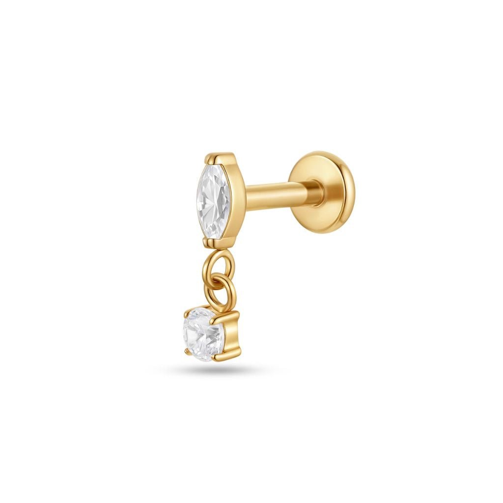 Titanium Flatback Marquis with round Cubic Zirconia Dangle - SkinKandy | Body Jewellery & Piercing Online Australia