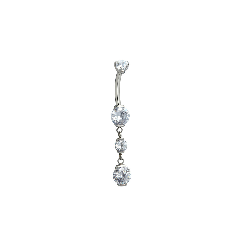 Image for Titanium Navel Bar with Three Cubic Zirconia Dangles in Half-Bezel Arc Setting Collections