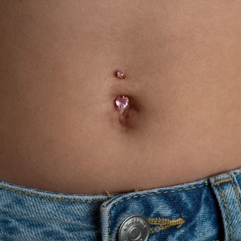 Implant Grade Titanium CZ Heart in Claw Arc Setting Navel 14G 8mm