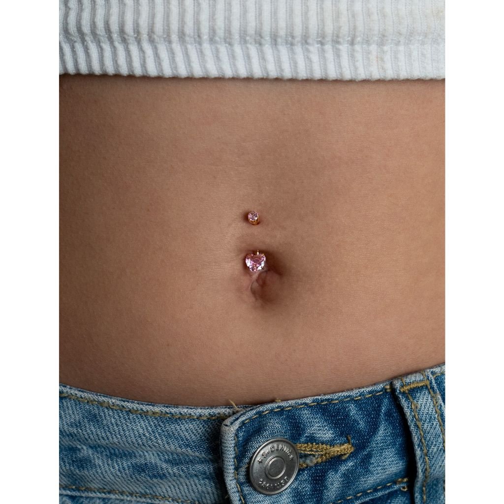 Titanium Navel Bar with Heart Cubic Zirconia in Claw Arc Setting - SkinKandy | Body Jewellery & Piercing Online Australia
