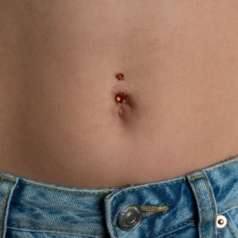 Implant Grade Titanium CZ Heart in Claw Arc Setting Navel 14G 8mm
