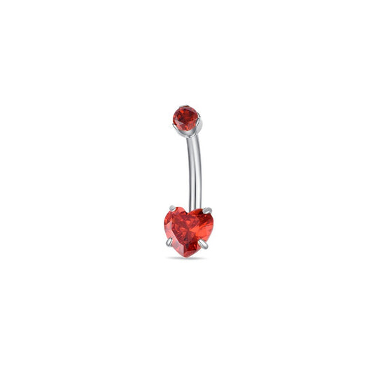 Implant Grade Titanium Navel Bar with Heart Cubic Zirconia in Claw Arc Setting 14G - SkinKandy | Body Jewellery & Piercing