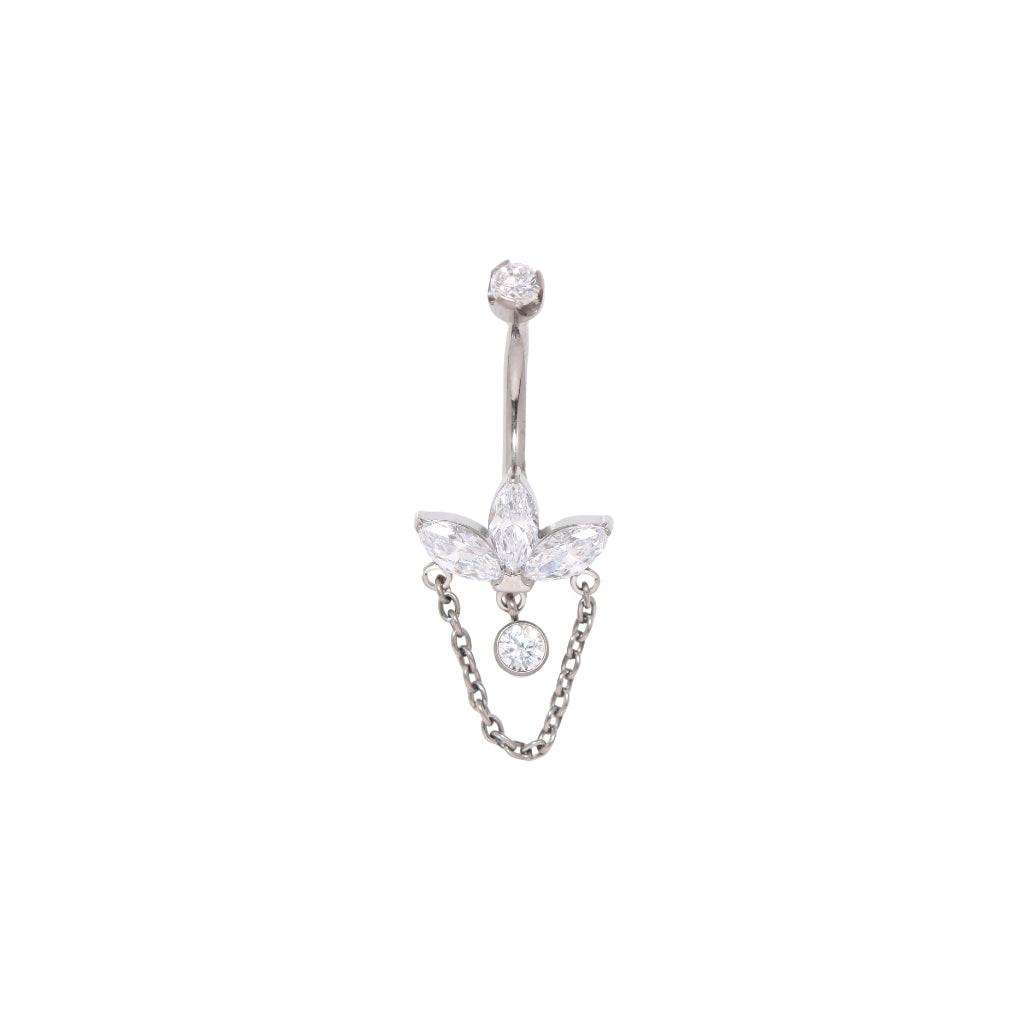 Titanium Navel Bar with Marquis Fan and Chain Dangle