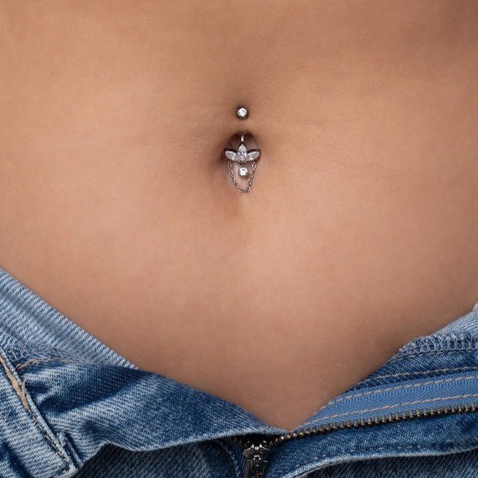 Titanium Navel Bar with Marquis Fan and Chain Dangle - SkinKandy | Body Jewellery & Piercing Online Australia