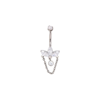 Titanium Navel Bar with Marquis Fan and Chain Dangle