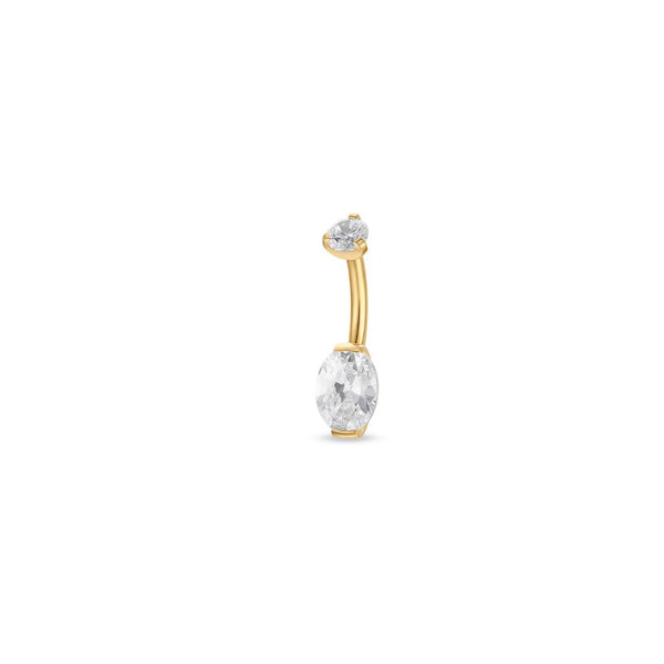 Implant Grade Titanium Navel Bar with Oval Cubic Zirconia in Half-Bezel Arc Setting